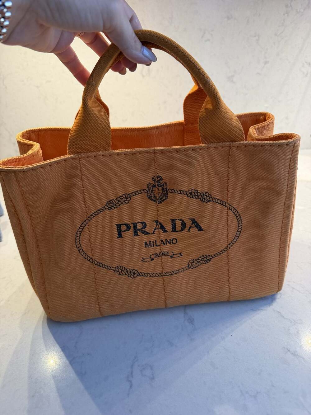 Prada Milano Canapa Mini Canvas Tote Bag Orange